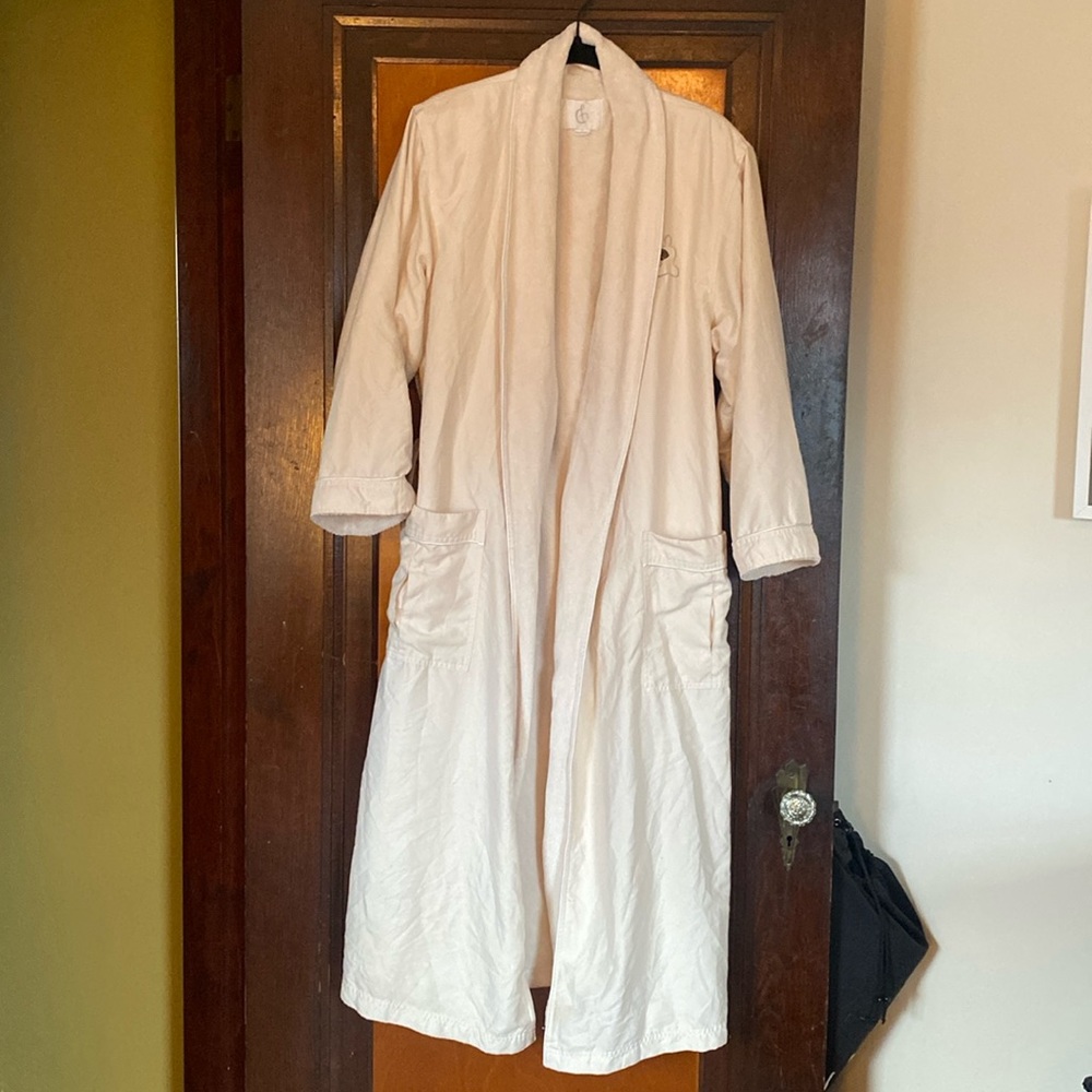 Cream colored bathrobe from the Mandarin resort Boston